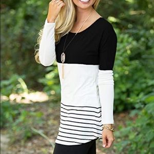 Hount | Back Lace Color Block Lng Sleeve Tunic Top